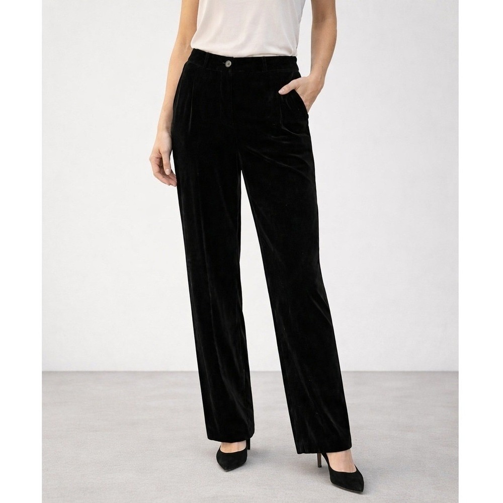 J. Crew Black Velvet Straight Leg High Waist Relaxed Dress Trouser Pants SZ 14